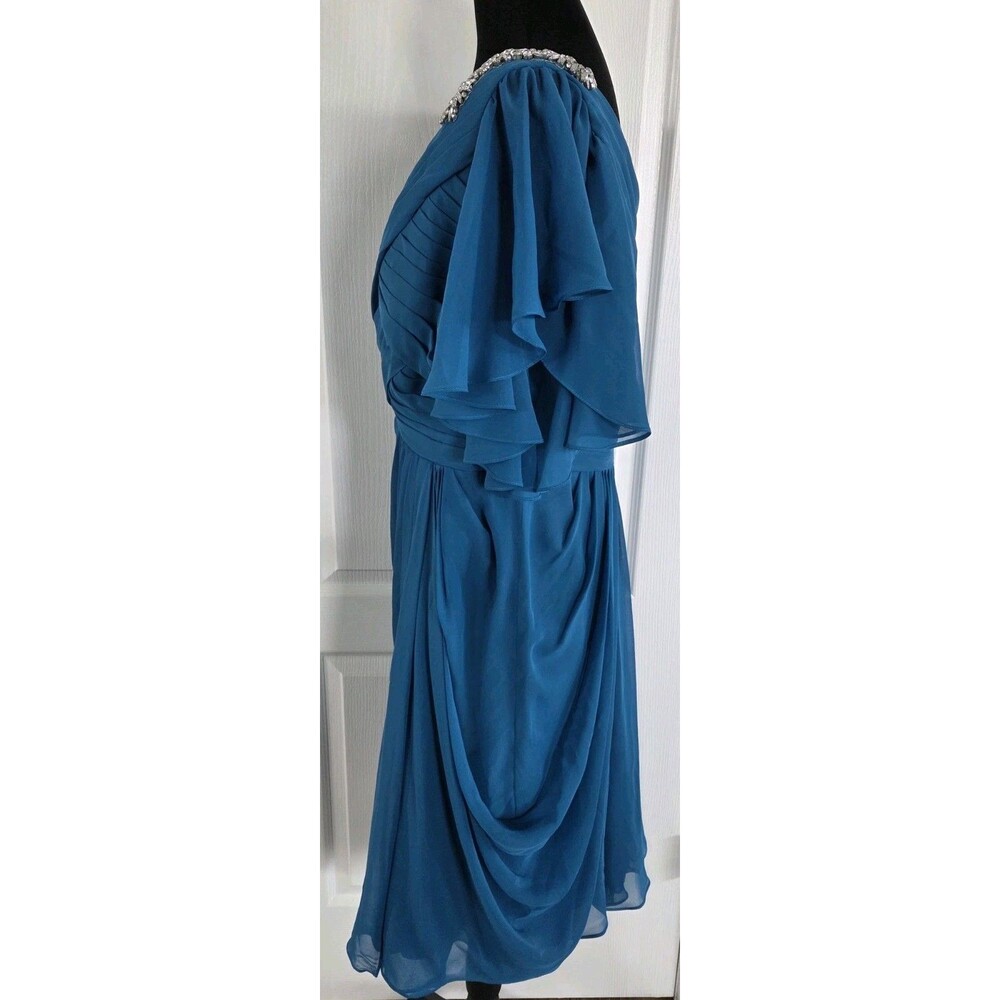 Jasmine Bridal 'Jade' collection cocktail One-shoulder dress in Blue Chiffon -14 - Picture 11 of 14